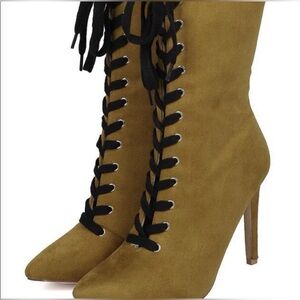 Cape Robbin Tan Lace-Up Stiletto Boots